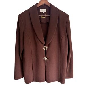 Vintage USA Lily & Taylor Knits Blazer Jacket 18 Academia Brown Crystal Knit